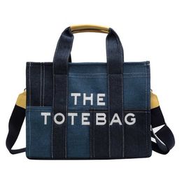 23 New denim canvas fashion Tote bag Versatile casual messenger large capacity handbag model 4589