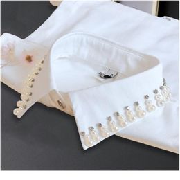 White Cotton False Collar Shirts Women Pearl Tassel Fake Collar Women Detachable Collars For Sweater Nep Kraagje Blouse jllIpv2673