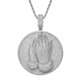 Necklace pendant religious hands prayer micro set zircon hiphop men's and women's hip hop accessories