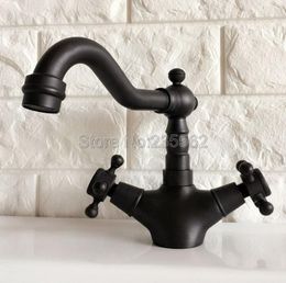 Bathroom Sink Faucets Basin Black Bronze Faucet 360 Degree Swivel Spout Double Cross Handle Mixer Tap Lnf346