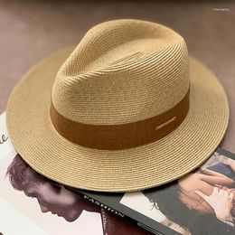 Wide Brim Hats &Dolphin Women Summer Panama Cap Hat Hair Band Jazz Black Coffee Ribbon Nature Seaside Vacation Sunscreen Beach