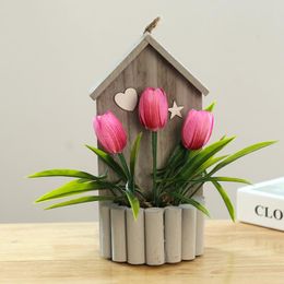 Decorative Flowers Artificial Tulips Bonsai Simulation Flower Plant Pot Pendant For Wedding Party Decor Office Desktop Home Wall Ornaments