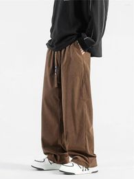 Men's Pants High Street Corduroy Men Autumn Winter Multi Pockets Wide Leg Straight Long Casual Versatile Plus Size Trousers