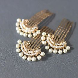 Pearls Beads Hair Comb Gold Colour Hairpins Wedding Party Bride Hair Clip Headwear Vintage Ancient Style Hair Accessories Jewellery