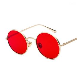 2018 Vintage Punk Sunglasses Women Retro Round Glasses Red Lense Metal Frame Glasses Coating Eyewear gafas de sol mujer1241U