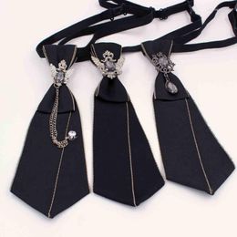 Bow Ties Hand Made Black Ribbon Tie Crystal Rhinestone Jewellery Men Shirts Girl Boys Collar Neck School Uniform Women Necktie
