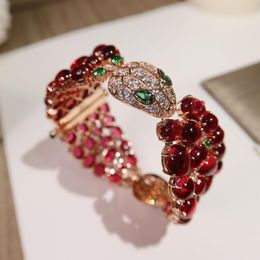 superior quality Celebrity temperament Snake Bracelet Inlaid with red glaze noble Luxurious Women's Bracelet Pr314c