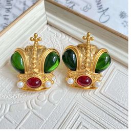 The Ancient Vintage in "The Kings" Antique Reproduction of Crown Glass Earrings Heavy Industry Unique Personality