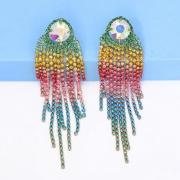 Dangle Earrings Luxury Gradient Colourful Crystal Long Tassel High-quality Full Rhinestone For Women Boho Statement Jewellery