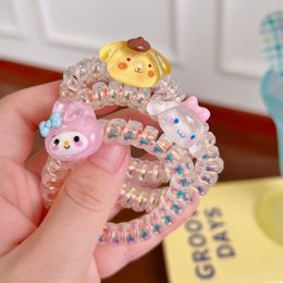 5cm Laser Transparent Cartoon Kuromi Hair Rope Telephone Wire Mermaid Colour Melody Hair Ring Rope Ponytail Hair Ring Elastic Rubber Band Hair Accessories 2753