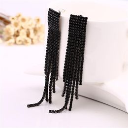 Black Full Rhinestone Vintage Tassel Earrings Drop Earring Quality Earrings For Women Luxury Jewellery Long Dangle Earring #E019294l