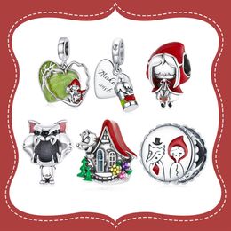 bamoer 925 Sterling Silver Fairy Tale Little Red Riding Hood Forest Love Candle House Wolf Charm for Original Bracelet DIY184w