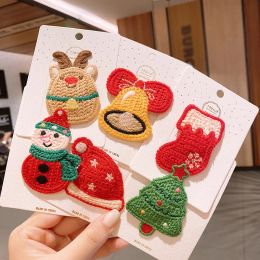 Knitted Christmas Hair Clips Xmas Tree Hat Bell Snowman Shape Hairpins Headdress Children New Year Party Hair Accessories Gifts