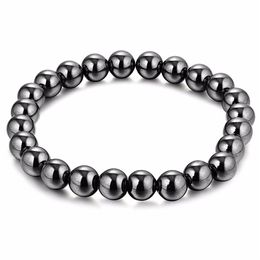 Black Hematite 8mm Ball Bead Magnetic Therapy Bracelet Magnet Stone Bracelet Relieve Arthritis Headache Stress Relieving Jewelry267r