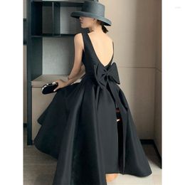 Party Dresses Sexy Backless Big Bow-tie Satin Evening For Women Elegant Black Prom Dress Birthday Ball Gown Vestidos