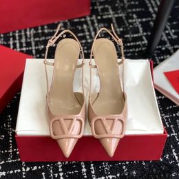 Designer Sandals Women High Heels Shoes Classics V Brand Sexy Pointed Toe Black White Pink Colour 6cm 8cm 10cm Thin Heels Pointed Toe Real Leather Womens Pumps with Bag