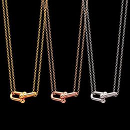 Pendant Necklaces Titanium Steel 18K Gold Plating HardWear T Letter 2-section Long And Short U-shaped Women Necklace Bracelet Earr2369
