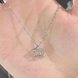 Pendant Necklaces Shine Crystal Star Pendants Silver Colour Zircon Necklace Hollow Pentagram