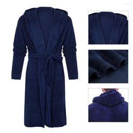 Men's Sleepwear Graceful Hooded Pockets Men Plush Bath Robe Warm Nightgown For Sleeping