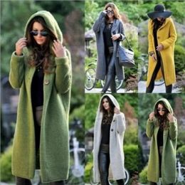 Women's Knits Tees Women's Loose Knit Cardigan Sweater Hooded Mid-length Coat Fashion Sweaters Cardigans for Woman Knitwear Womens Clothing 230928