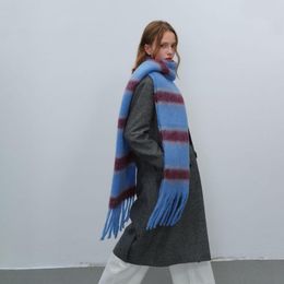 Scarves Autumn Winter Fashion Scarf Woman Thickened Warm Polyester Mohair Two Colour Simple Striped Tassel Shawl