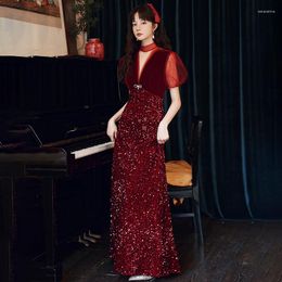 Ethnic Clothing 2023 Elegant Atmosphere Bride Wedding Dress High-end Wine Red Banquet Temperament Evening Women