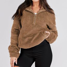 Women's Hoodies Women Long Sleeve Oversized Half Zip Fleece Sweatshirt Soft Pullover Top With Pockets Jogger Clothing Hooded Tops Casual