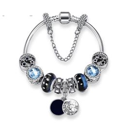 New Charm Bracelets Blue Sky Beads strand Bracelet 925 Silver snake chain retro national wind star glaze beads moon Diy Jewellery Ac2763