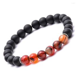 Strand 8mm Matte Onxy Natural Stones Beaded Combination Charms Unisex Couple Bangle Bracelet For Girls Gift Daily Jewellery