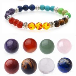 7 Chakra Stone Bracelet Gift Box Friends 7 Chakra Stone Spheres Collection Women Men Healing Yoga Quartz Crystal Pendant Necklace210r