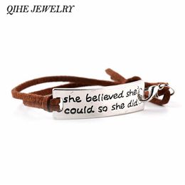 Whole- QIHE JEWELRY she believed she could so she did Encouraged Inspirational Letter Bracelet Tag Charm For Women 257G