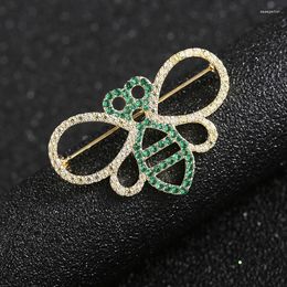 Brooches Hollow Out Bee Copper Lapel Pins Green And Clear Full Zircon Paved Brass Women Girls Backpack Jewelry Decoration