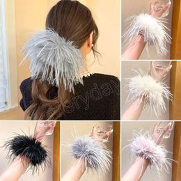 Super Large Feather Hair Ring Multicolor Fluffy Hair Tie Ponytail Elastic Hair Band Korean Headwear Hair Accessories