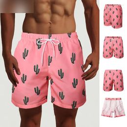 Men's Shorts Quick Dry Swimming Solid Colour Beach Cactus Pattern Summer Swimwear With Mesh Lining