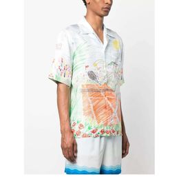 Casablanca 23SS Flower Tennis Court Print Shirt Loose Casual Men and Women Short Sleeve Shirts Designer Button Up Polos