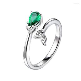 Cluster Rings 925 Sterling Silver Pear Cut Crafted Emerald Zirconia Setting Ring Anniversary Open Women's Fine Jewellery