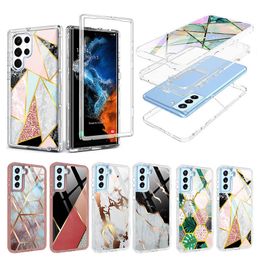 Heavy Duty Three Layer Defender Phone Case For Samsung Galaxy S23 S21 S20 S22 Ultra Full Body Rugged Shockproof Protective Hard Luxury Marble Cases Fit S9 S10Plus