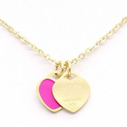 new 2 heart necklace designer 18k gold chain plated woman stainless steel blue pink green pendant Jewellery on the neck Valentin300V