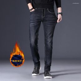 Men's Jeans Thermal Winter Snow Warm Plush Stretch Thicken Fleece Denim Long Pants Cotton Casual Bussiness Baggy Trousers