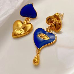 Stud European and American Retro Brass Blue Enamel Earrings Angel Eye Asymmetric 230928