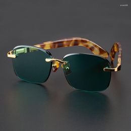 Sunglasses Green Crystal Stone Man Rimless Glass Sun Glasses Woman Natural Mineral Lens Acetate Frame Anti Scratch Top Quality