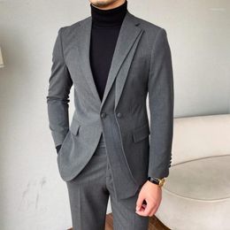 Men's Suits Luxury Business For Men Stitching Double Collar Formal Casual Dress 2 Pieces Elegant Slim Costume Homme Vent
