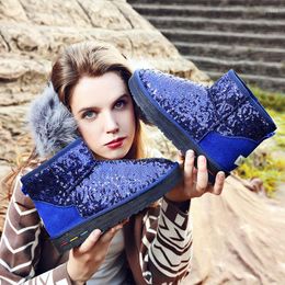 Boots Snow Women Designer Brand Girl 2023 Winter Fashion Casual Female Plush Warm Blue Rubber Footwear Outdoor Bling Ankle Shoes