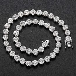 Alloy 10mm flower petal round CUBAN CHAIN men's cool hip hop full diamond necklace