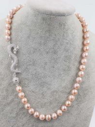 Chains ! Freshwater Pearl Necklace Black/white/pink/purple Near Round 9-10mm Dargon Clasp 18" Nature Wholesale Beads