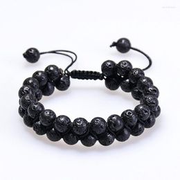 Strand 8 MM Natural Stone Onyx Lava Colourful Chakra Double Row Energy Adjustable Braid Bracelet Nylon Rope Handmade For Woman Man 2023