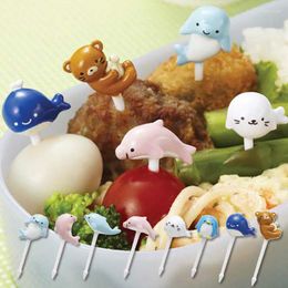 Forks 8Pcs Cartoon Fruit Fork Toothpicks Dolphin Selection Mini Lunch Box Decoration Children's Supplement Tool