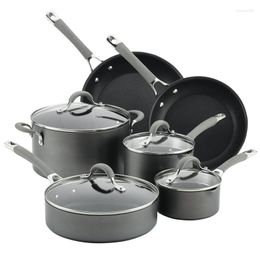 Pans Hard-Anodized Nonstick Cookware Set 10-Piece Gray