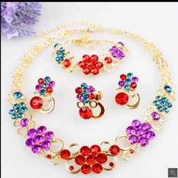 Beatiful Plum Blossom Design Austrian Crystal 18K Gold Plated Necklace Bracelet Ring Earrings Jewelry Set For Women Party Gifts2987