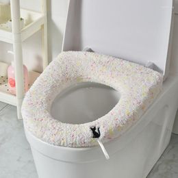 Toilet Seat Covers Autumn And Winter Soft Cover Cushion Half Velvet Plus Handle Cloud Household Washable Mat Supplie
